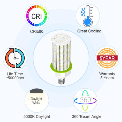 LED Corn Bulb, 80W, 12,000 lumens, 5000K, E39 Base, 277-480 VAC