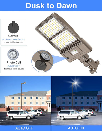 LED Parking Lot Light, 320W, 5000K, 48,000 Lumens, 100-277 VAC, built-in Photocell, Slip-fitter Mount