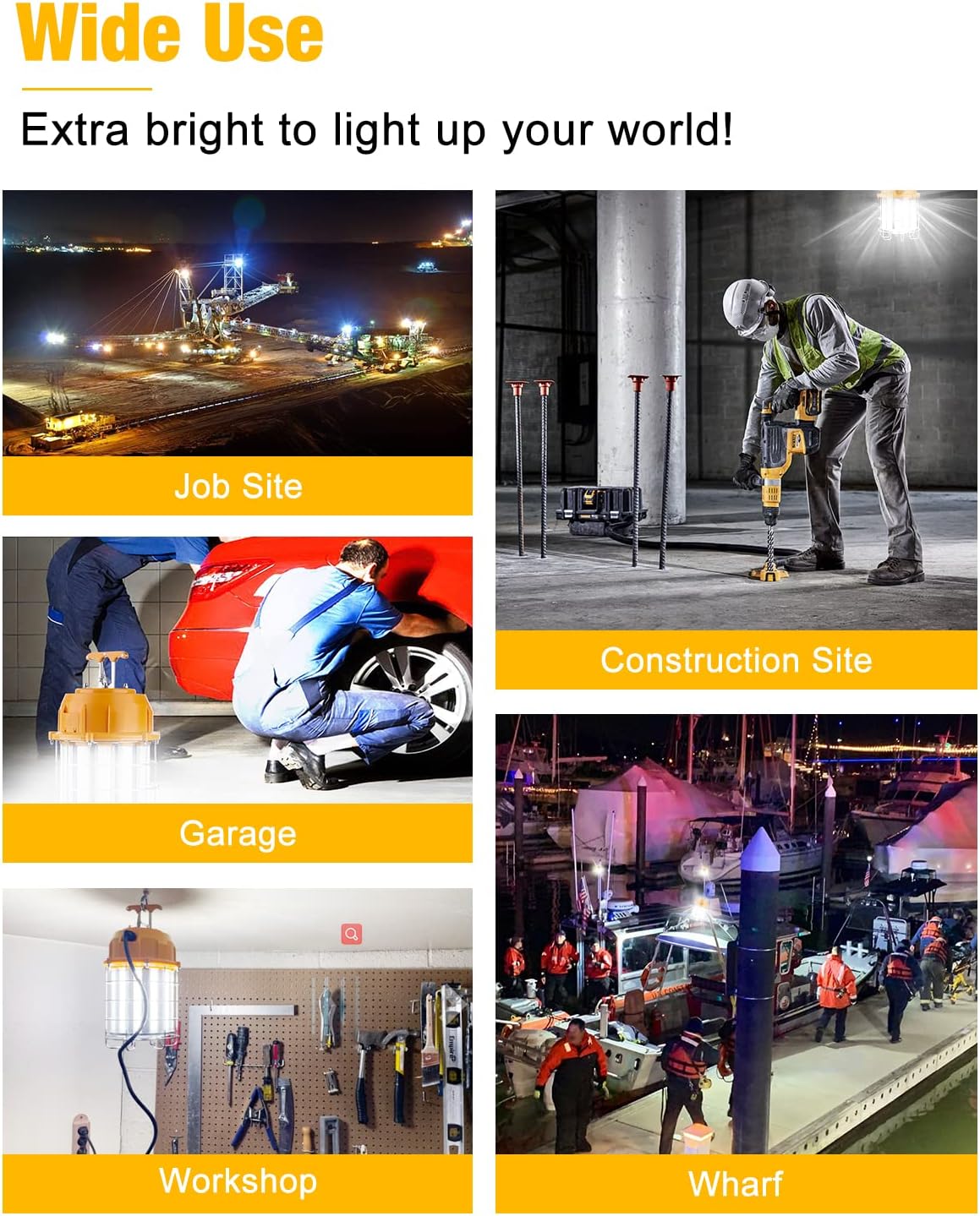 LED Work Light, 150W, 5000K, 22,500 Lumens, 100-277 VAC