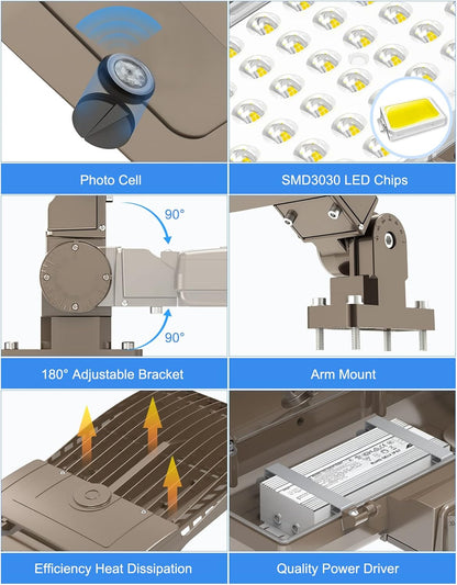 LED Parking Lot Light, 320W, 5000K, 48,000 Lumens, 100-277 VAC, built-in Photocell, Slip-fitter Mount