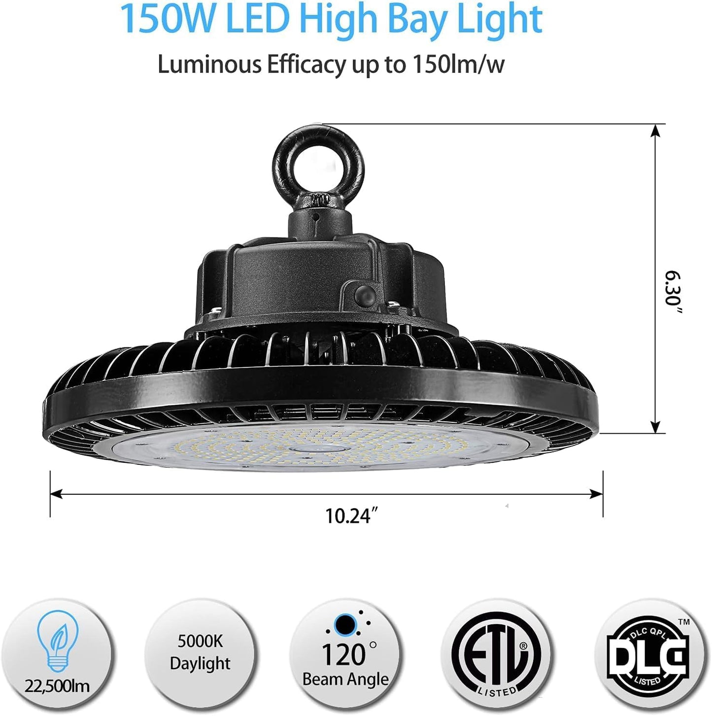 LED UFO High Bay Light, 150W, CCT 5000K, 22,500 Lumens, 100-277 VAC