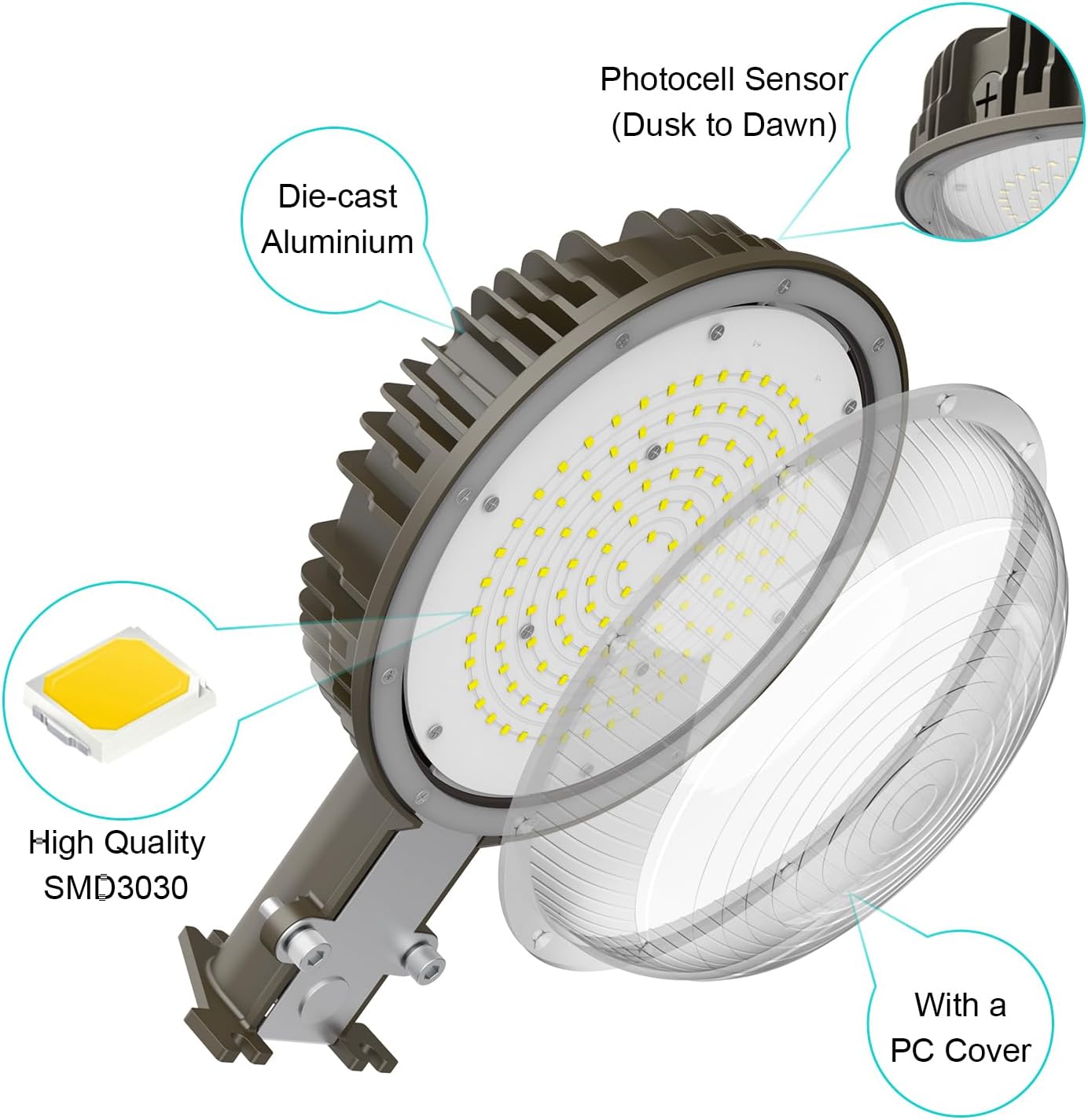 80W LED Barn Light with Photocell, 9600 Lumens, 5000K, 100-277 VAC