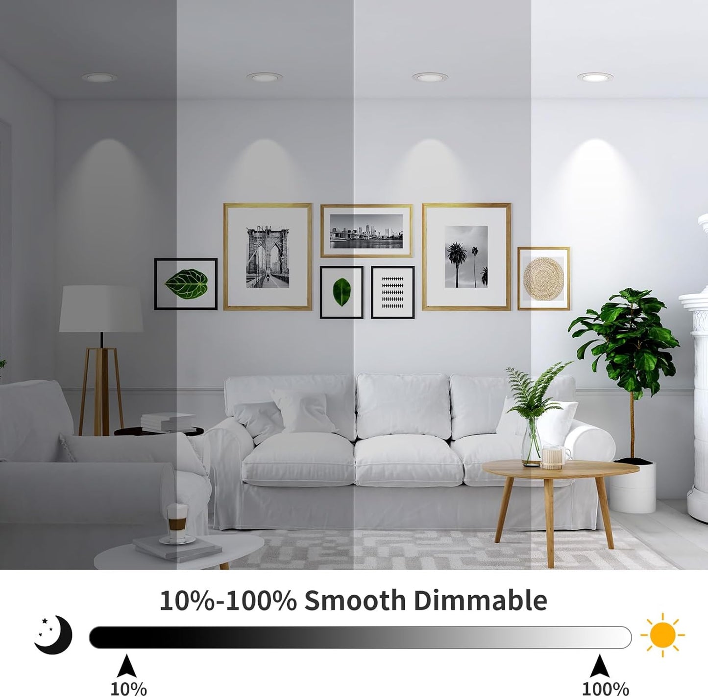 6-Inch Gimbal LED Downlight, 5CCT, 12W, 800LM, Adjustable, CRI 90+, ETL/Energy Star/T24