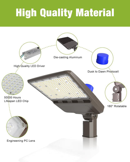 400W LED Parking Lot Light with Slip Fitter, 56,000 Lumens, 5000K, 100-277 VAC, Built-in Photocell