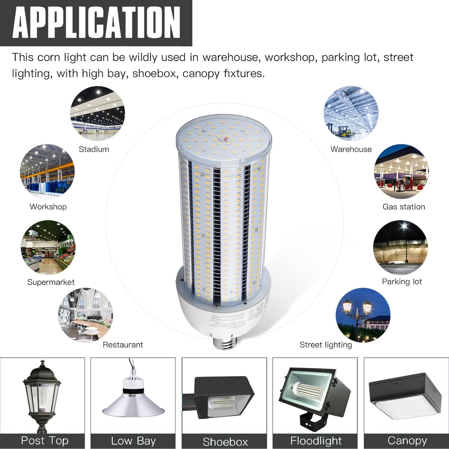 LED Corn Bulb, 60W, 6600 lumens, 5000K Daylight, E39 Mogul Base, 100-277 VAC
