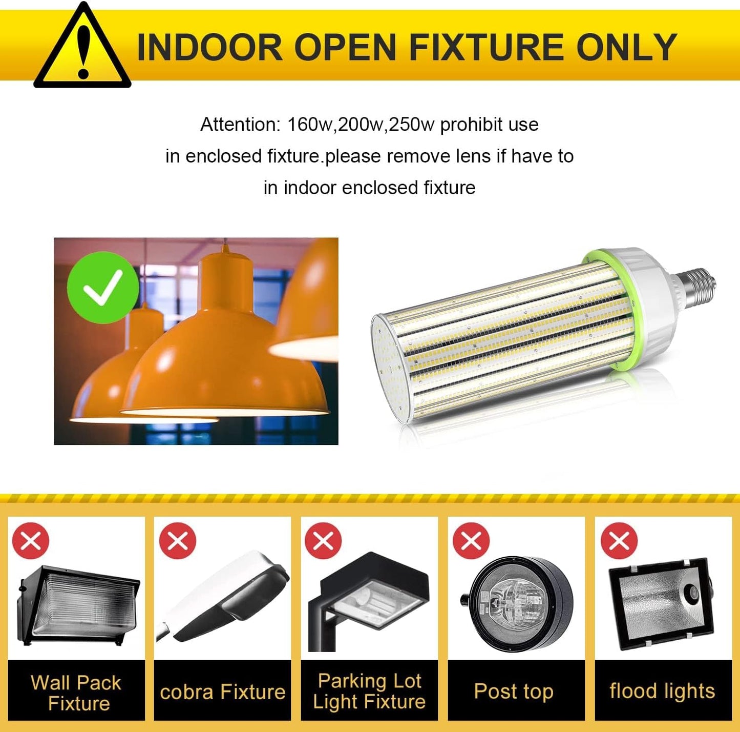 LED Corn Bulb, 250W, 37,500 lumens, 5000K, E39 Mogul Base, 277-480 VAC