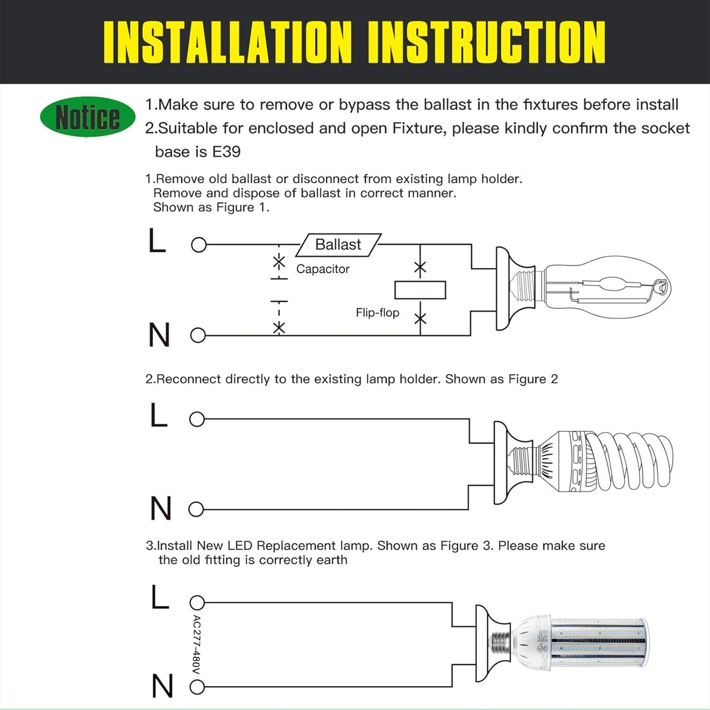 LED Corn Bulb, 120W, 15,600 Lumens, 5000K, E39 Mogul Base, 100-277 VAC