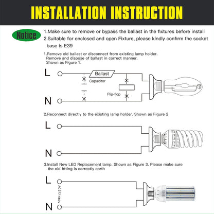 LED Corn Bulb, 60W, 6600 lumens, 5000K Daylight, E39 Mogul Base, 100-277 VAC