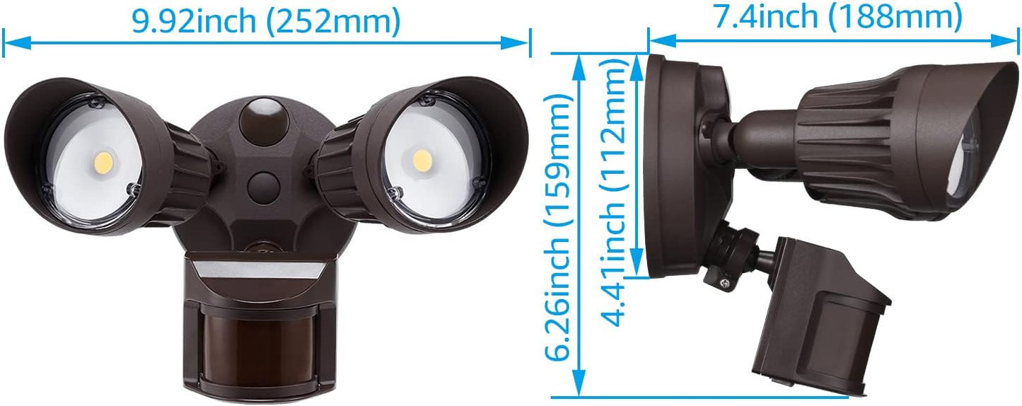 Bronze 20W Round Twin Heads Motion Sensor Security Light, 1400LM, 5000K