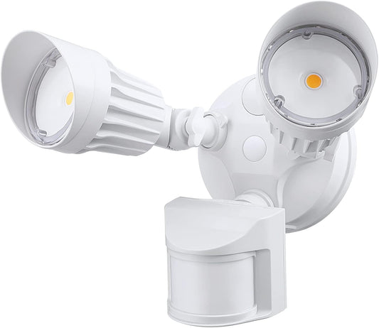 20W Twin Head Motion Sensor Light, 1400LM, 5000K Daylight, ETL, White