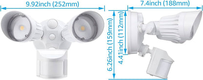 20W Twin Head Motion Sensor Light, 1400LM, 5000K Daylight, ETL, White