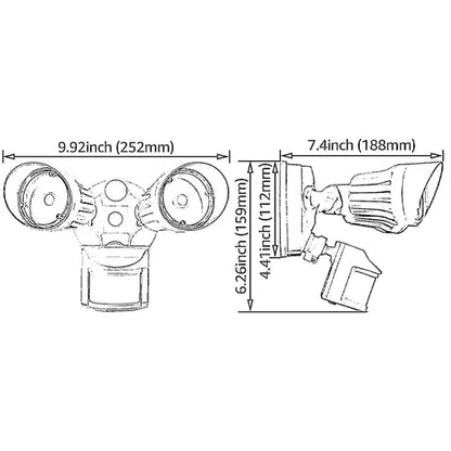 20W Twin Head Motion Sensor Light, 1400LM, 5000K Daylight, ETL, White