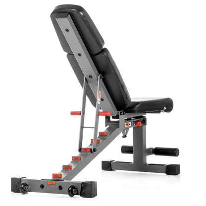 Adjustable Ox Series weight bench showcasing backrest and seat adjustments for versatile workouts.