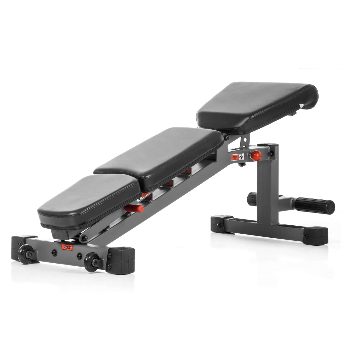 Adjustable weight bench featuring versatile seat and backrest positions for flat, incline, and decline exercises.