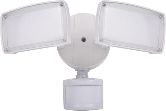 20W IP65 Waterproof LED Security Flood Light with Motion Sensor, 5000K, 1400LM, White, Dual Heads