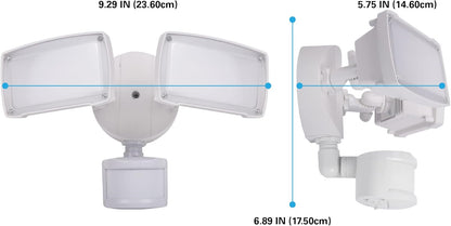 20W IP65 Waterproof LED Security Flood Light with Motion Sensor, 5000K, 1400LM, White, Dual Heads