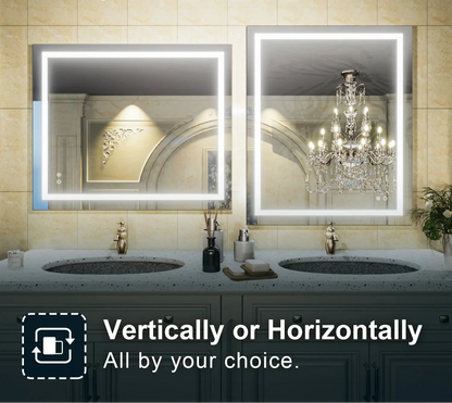 3-Color Dimmable Frontlit LED Bathroom Mirror – ETL Certified - Anti-Fog - Wall-Mounted Vanity
