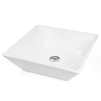 Aquaterior 16" Square Porcelain Bathroom Sink Vanity Vessel w/ Drain