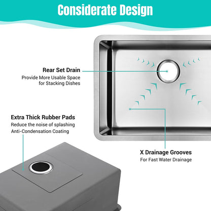 Aquaterior 25" Undermount Kitchen Sink Stainless Steel