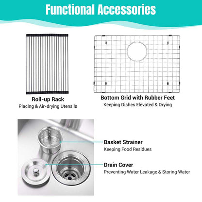 Aquaterior 25" Undermount Kitchen Sink Stainless Steel