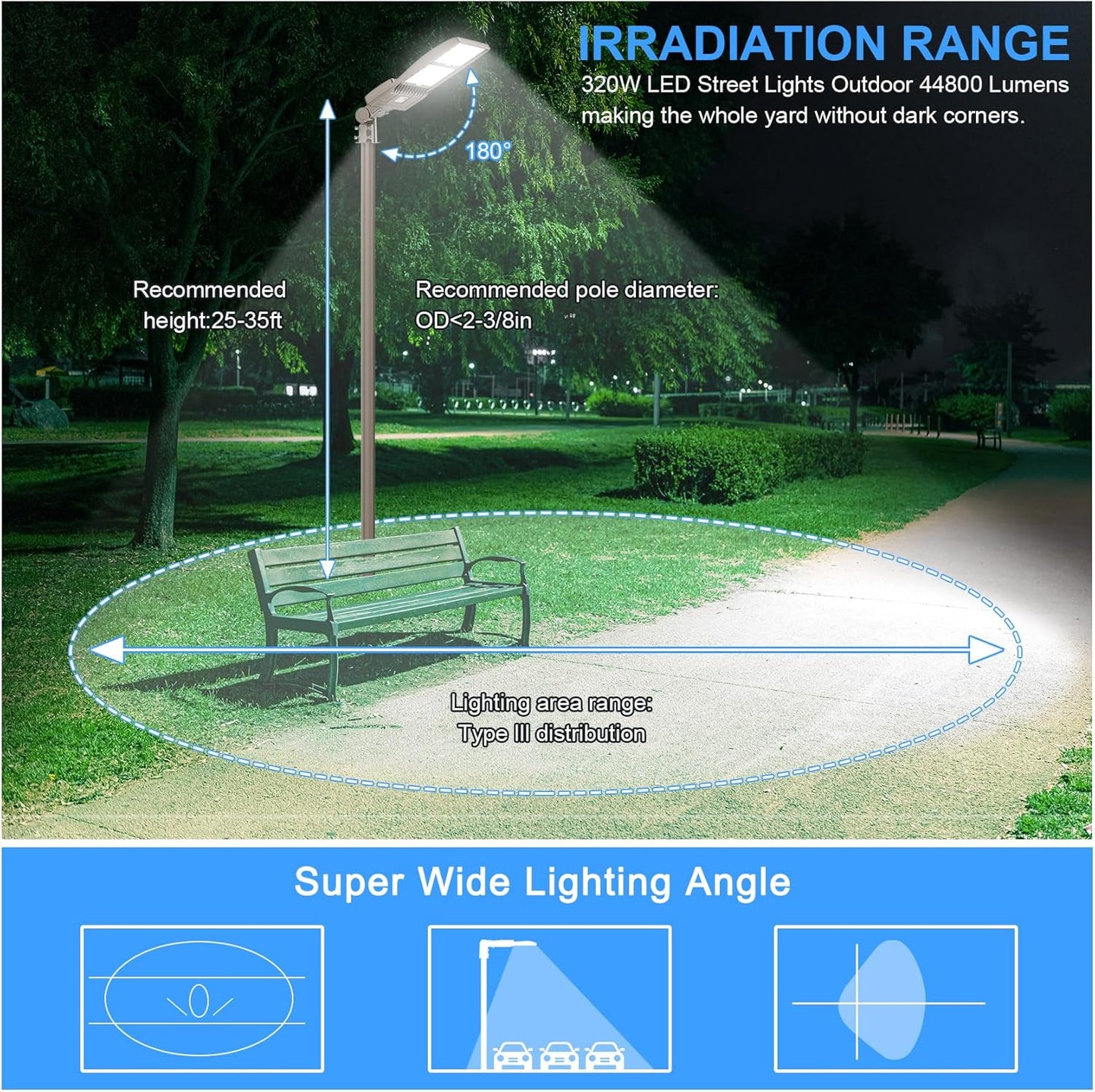 LED Parking Lot Light, Selectable 400W/320W/240W, 5000K, 56,000 Lumens, 100-277 VAC, Dusk to Dawn Sensor, Slip Fitter Mount