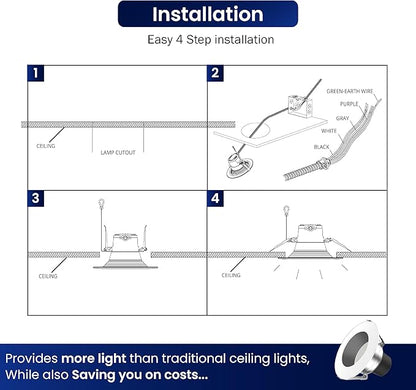 LED Recessed Downlight, 10 Inch, Selectable 40W/30W/20W and 2700K-5000K, 4,000 Lumens, 120-347 VAC