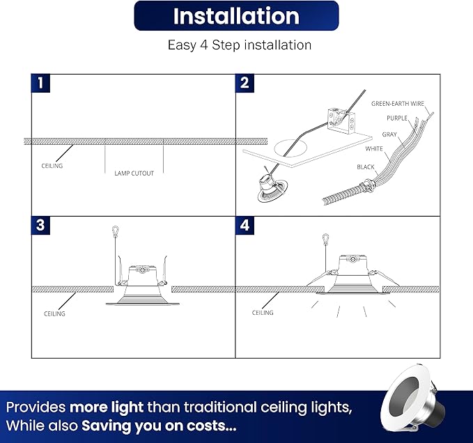 LED Recessed Downlight, 8 Inch, Selectable 36W/27W/18W and CCT 2700K-5000K, 4,000 Lumens, 120-347 VAC