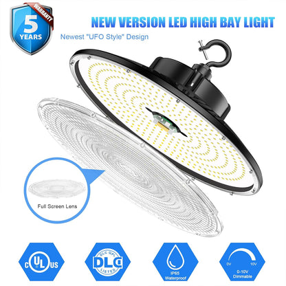 LED UFO High Bay Light, Selectable 300W/240W/200W, 5000K, 42,000 Lumens, 100-277 VAC