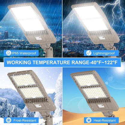 LED Parking Lot Light with Built-in Photocell & Slip Fitter, Selectable 320W/240W/200W, 5000K, 44,800 Lumens