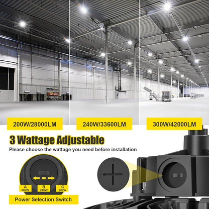 LED UFO High Bay Light with ANT-5-4B sensor base, Selectable 300W/240W/200W, 3500K/4000K/5000K, 45,000 Lumens, 120-277 VAC