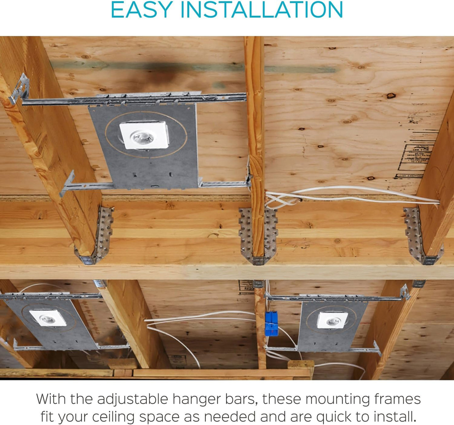 New Construction Mounting Plate for LED Recessed Lighting Kits, Adjustable Hanger Bars, Round Hole (2-3-4-6 Inch) Compatibility, Shallow Housing Support