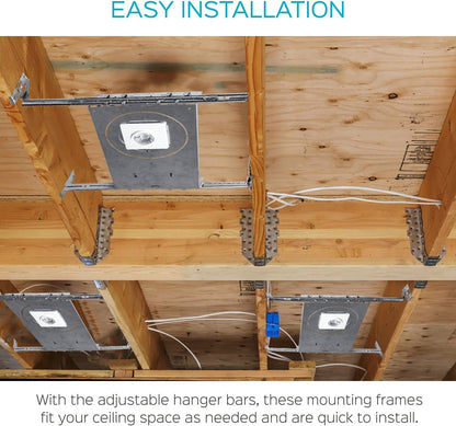 New Construction Mounting Plate for LED Recessed Lighting Kits, Adjustable Hanger Bars, Round Hole (2-3-4-6 Inch) Compatibility, Shallow Housing Support