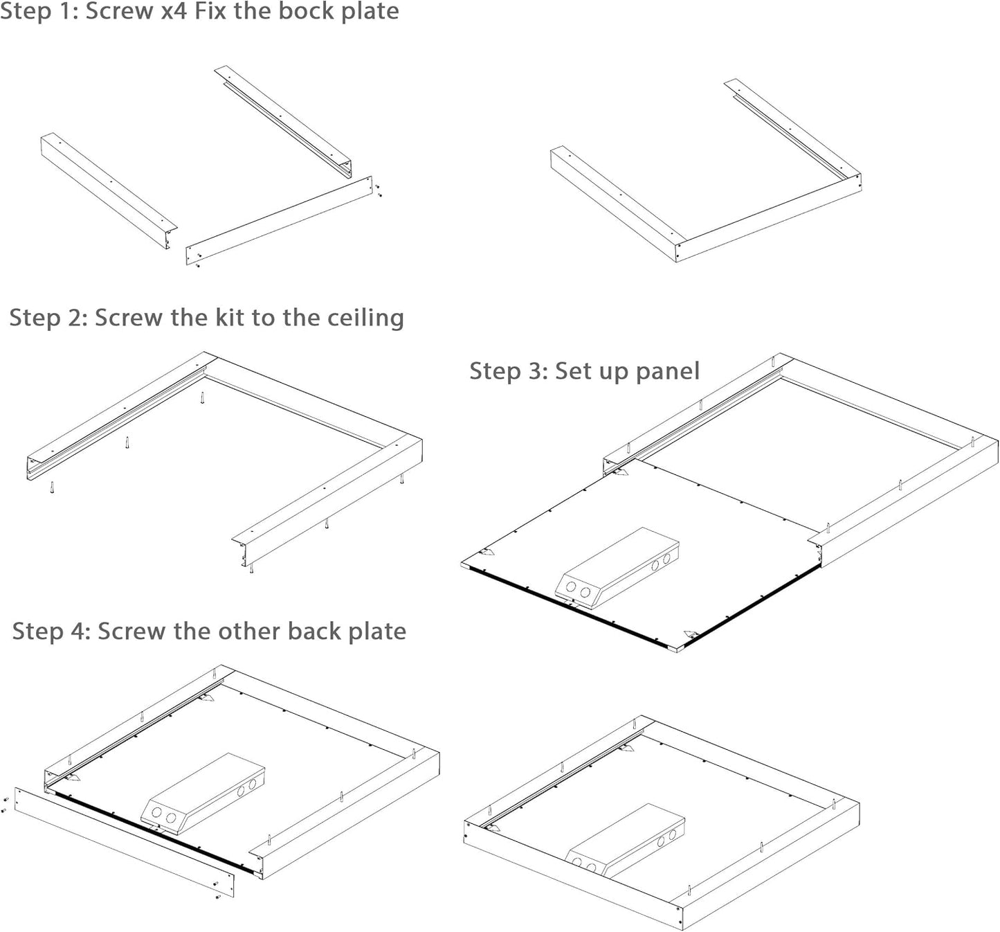 Surface Mount Kit for LED Flat Panel Light, 2x2 - Aluminium Ceiling Frame