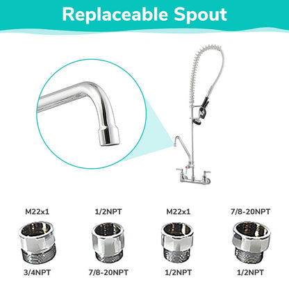 Aquaterior Commercial Pre-Rinse Kitchen Faucet Pull Out Sprayer