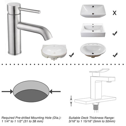 Aquaterior Bathroom Sink Faucet 1-Handle Cold & Hot, 7.5"H
