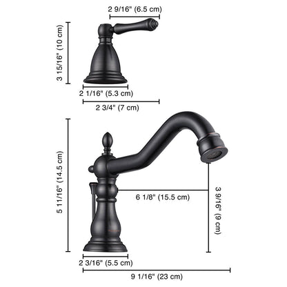 Aquaterior Widespread Faucet w/ Drain 3-Hole 2-Handle Cold Hot 6"H