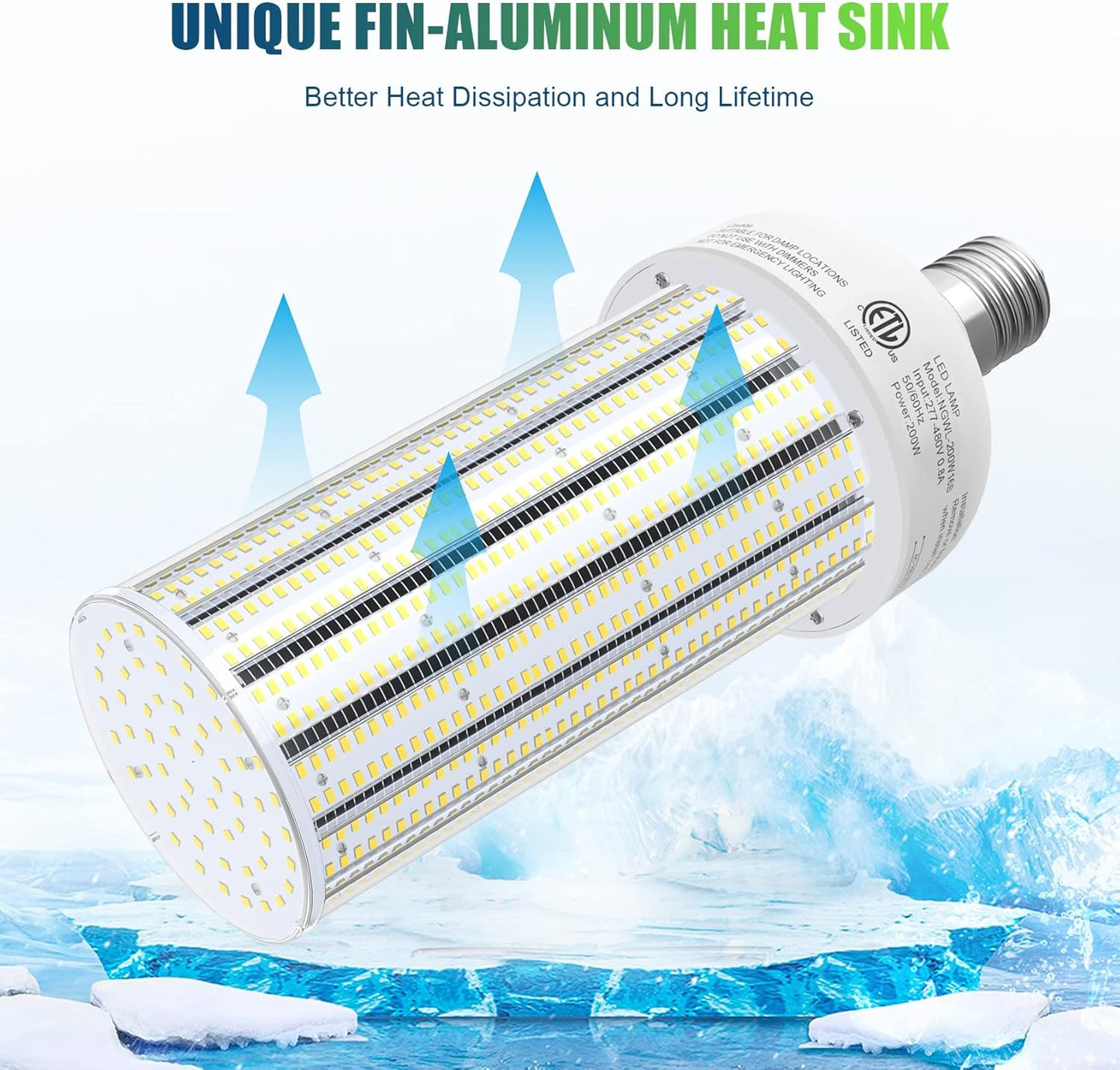 LED Corn Bulb, 250W, 37,500 lumens, 5000K, E39 Mogul Base, 277-480 VAC