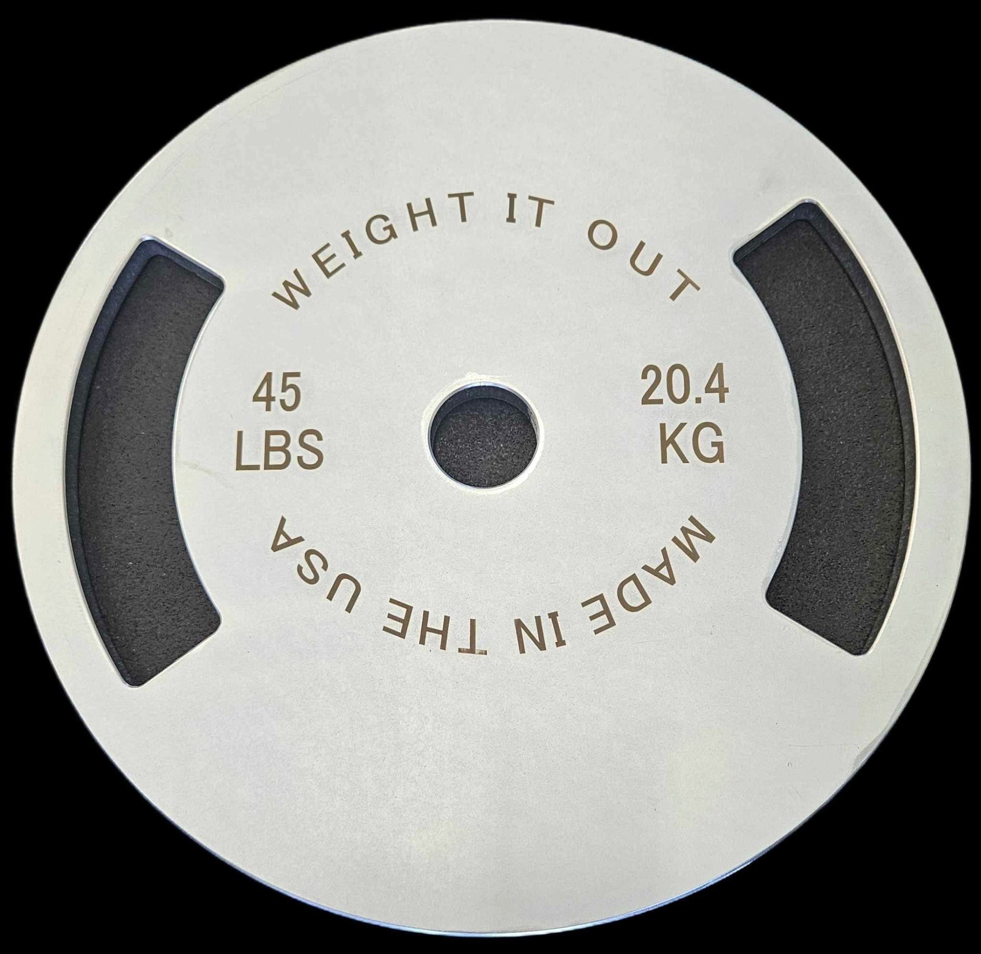 Solid Steel Calibrated Weight Plate Sets - top view 45 lbs (silver finish)