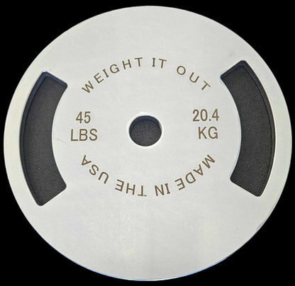 Solid Steel Calibrated Weight Plate Sets - top view 45 lbs (silver finish)