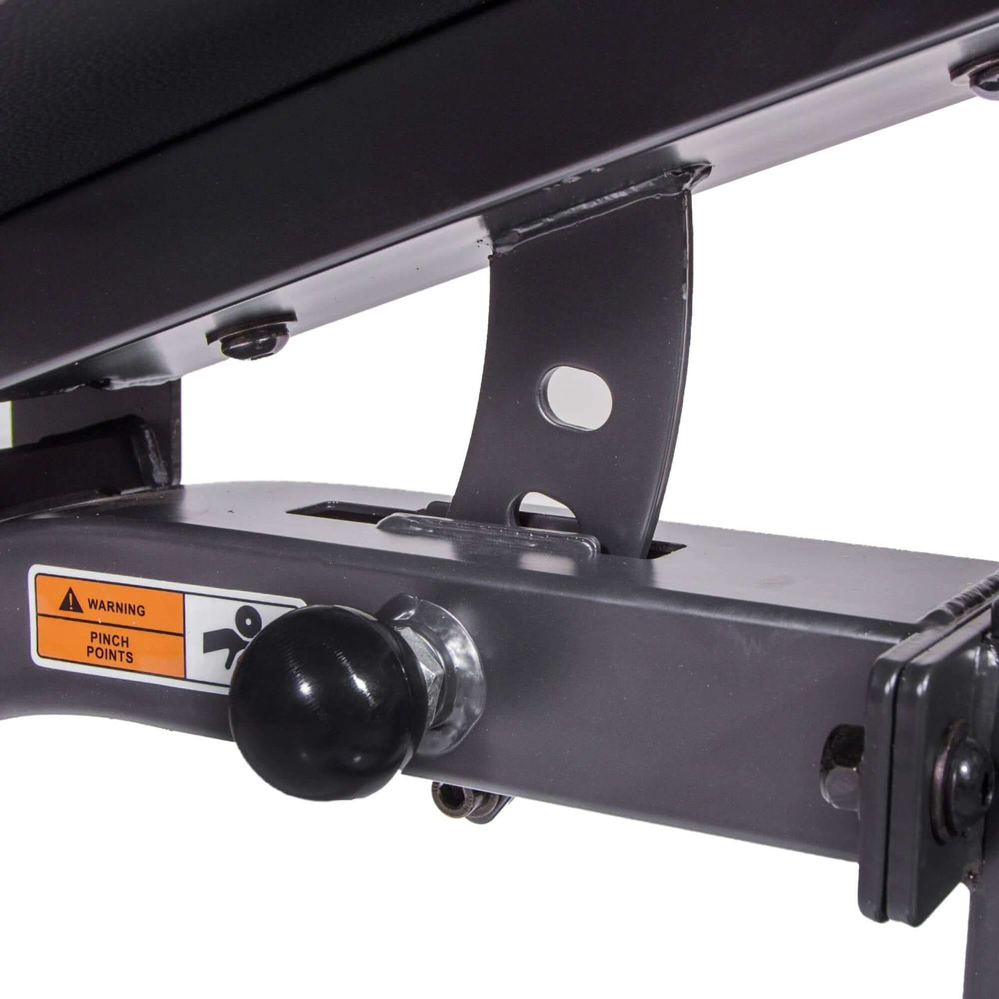 Close-up of the adjustable locking mechanism on the Power Series Adjustable Dumbbell Weight Bench.