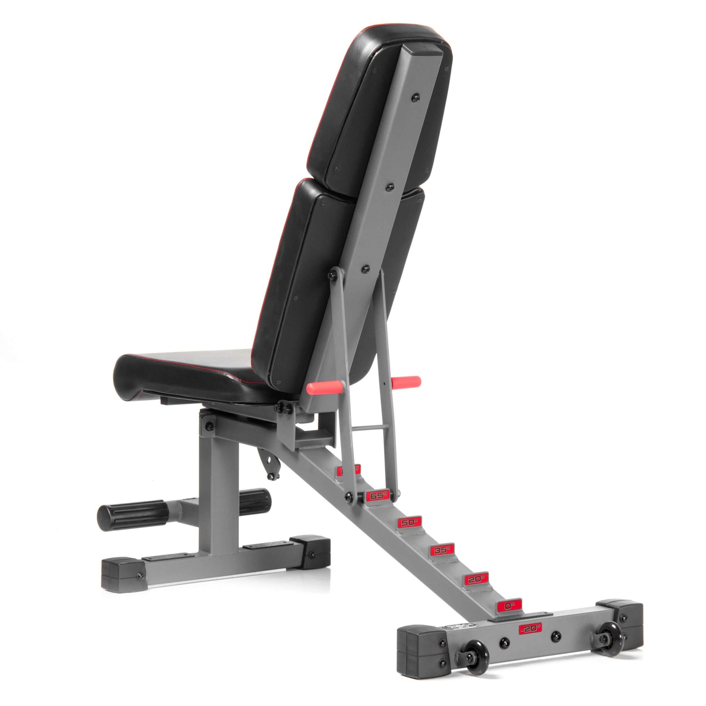 Adjustable weight bench with high-density padding and multiple backrest positions for strength training.
