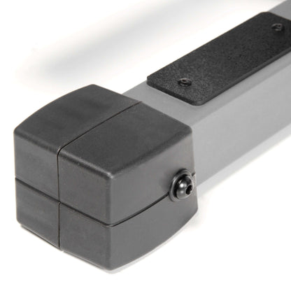 Close-up of the corner of a sturdy weight bench frame showcasing a durable black finish and solid construction details.