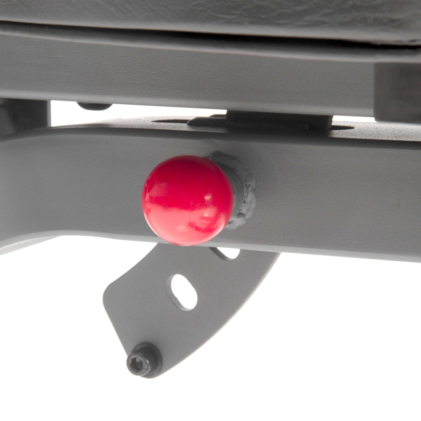 Close-up of the adjustment knob on a weight bench, designed for precision adjustments and durability.