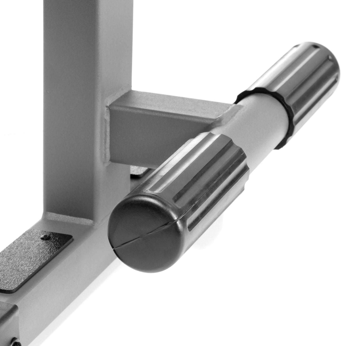 Close-up of Power Series Adjustable Dumbbell Weight Bench handle, showcasing sturdy construction and grip features.