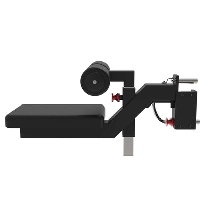 Lat pulldown seat attachment with dense foam padding and adjustable roller pads for secure fit, designed for commercial-grade use.