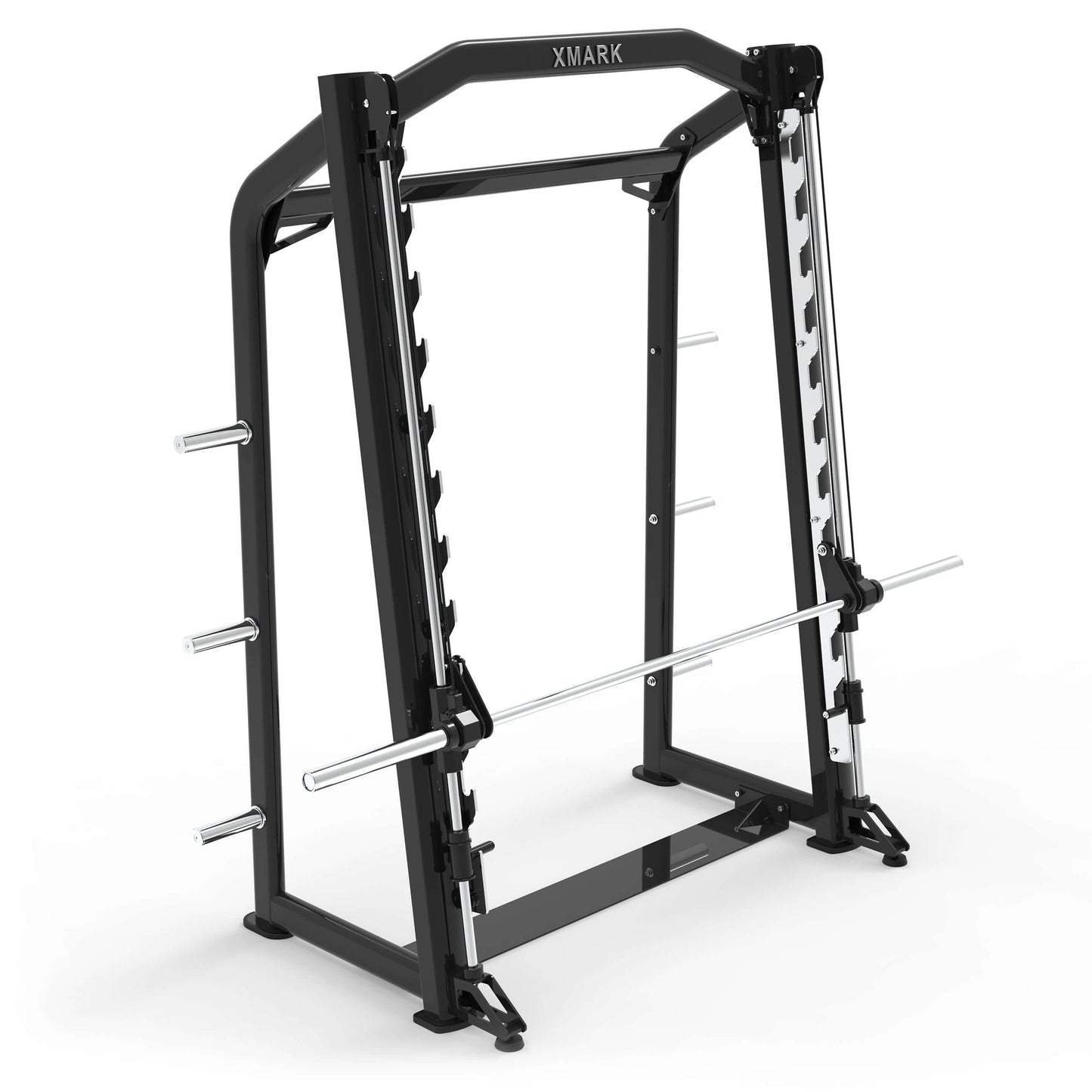 XMARK Commercial Smith Machine featuring safety bars and a sturdy frame for various strength training exercises.