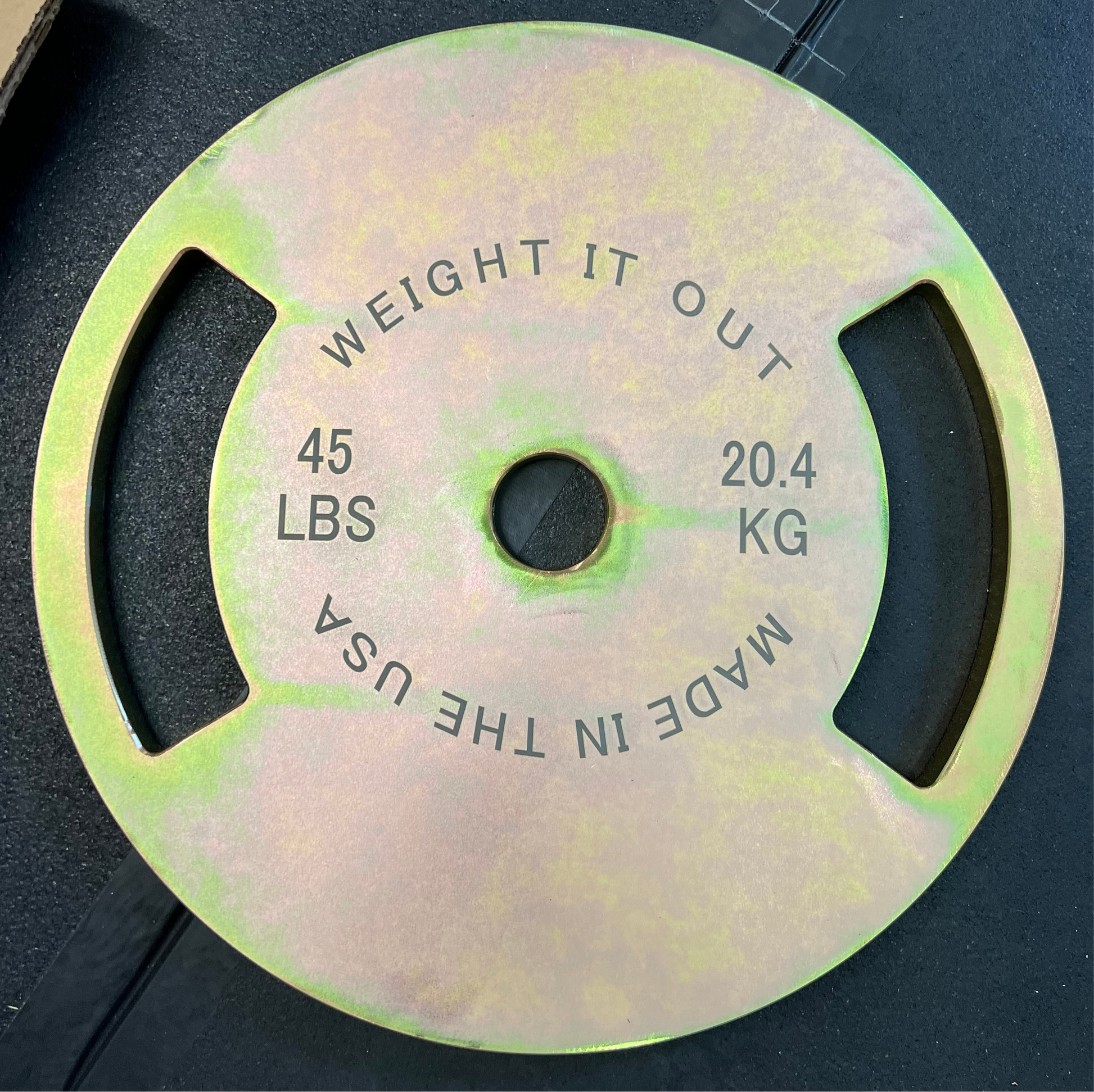 Solid Steel Calibrated Weight Plate Sets - top view 45 lbs (gold finish)