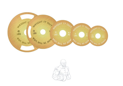Solid Steel Calibrated Weight Plate Sets - front view layout (gold finish)