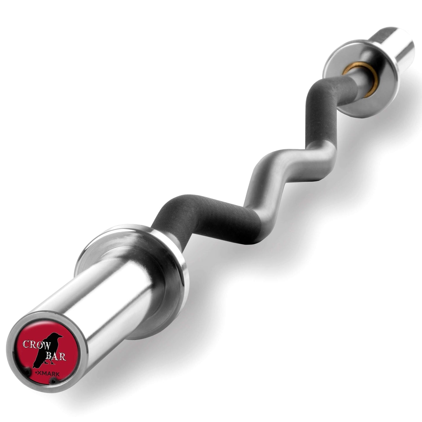 CROWBAR EZ Curl Barbell designed for Olympic plates, showcasing a chrome finish and ergonomic curl design.