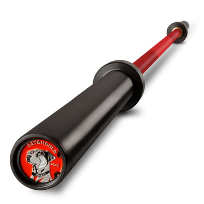 Catahoula IWF Men’s Training Bar with a black and red design, featuring a logo of a dog on the end cap.